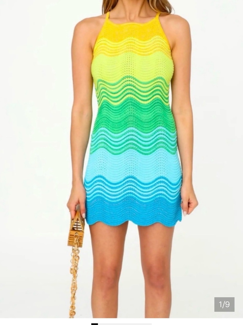 Ronny Kobo Torn ombré wave rainbow mini dress knit metallic XS revolve